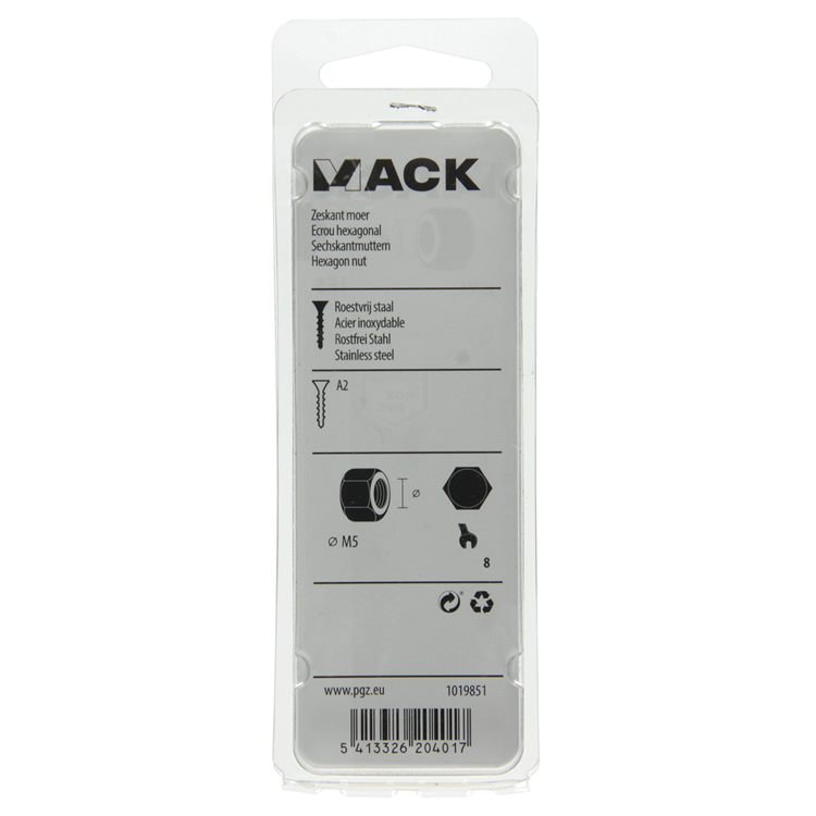 Mack 1019851 - zeskantmoer inox a2 16 st m5 | 10 stuks