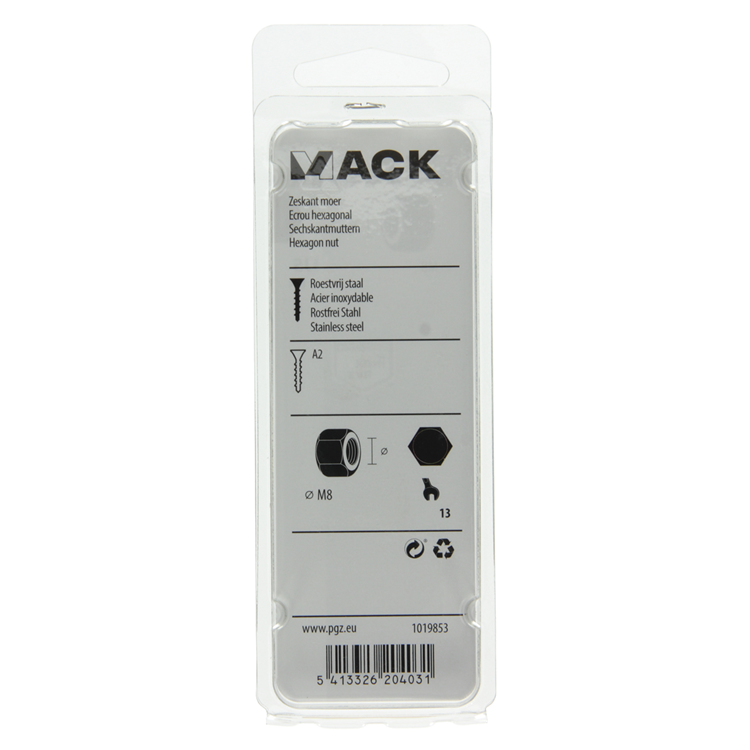 Mack 1019853 - zeskantmoer inox a2 8 st m8 | 10 stuks