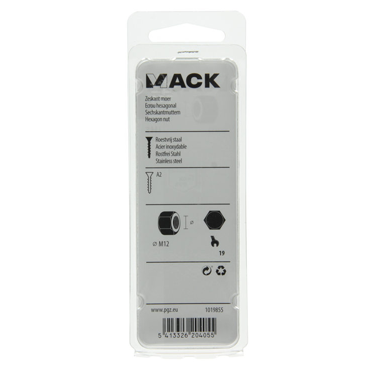 Mack 1019855 - zeskantmoer inox a2 2 st m12 | 10 stuks