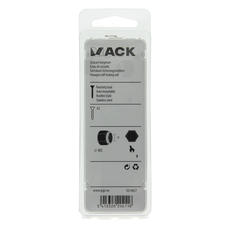 Mack 1019857 - zeskant borgmoer inox a2 6 st m 5 | 10 stuks