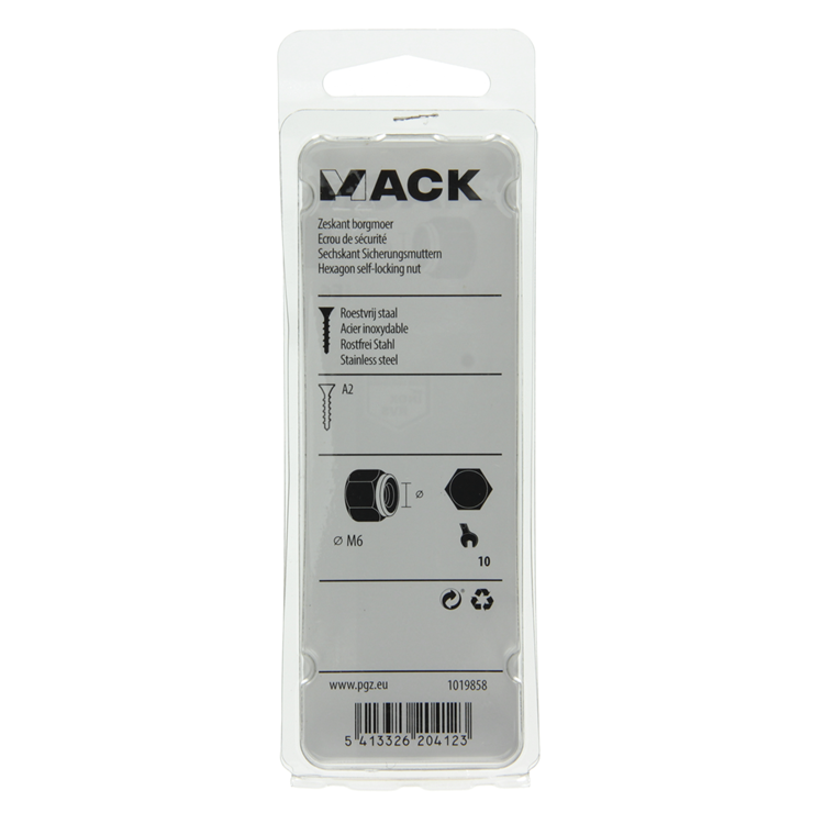 Mack 1019858 - zeskant borgmoer inox a2 6 st m 6 | 10 stuks