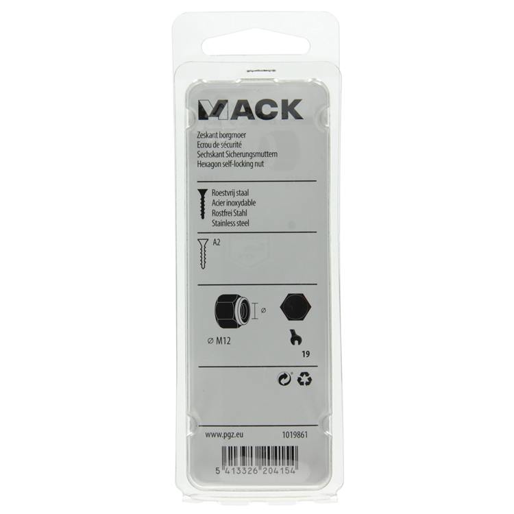 Mack 1019861 - zeskant borgmoer inox a2 2 st m 12 | 10 stuks