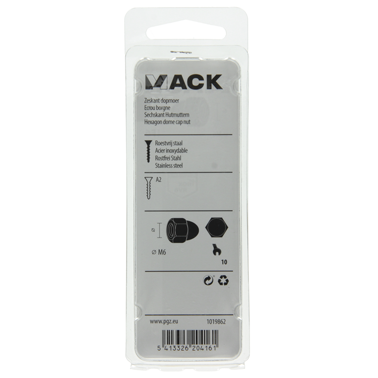Mack 1019862 - zeskant dopmoer inox a2 4st m6 | 10 stuks