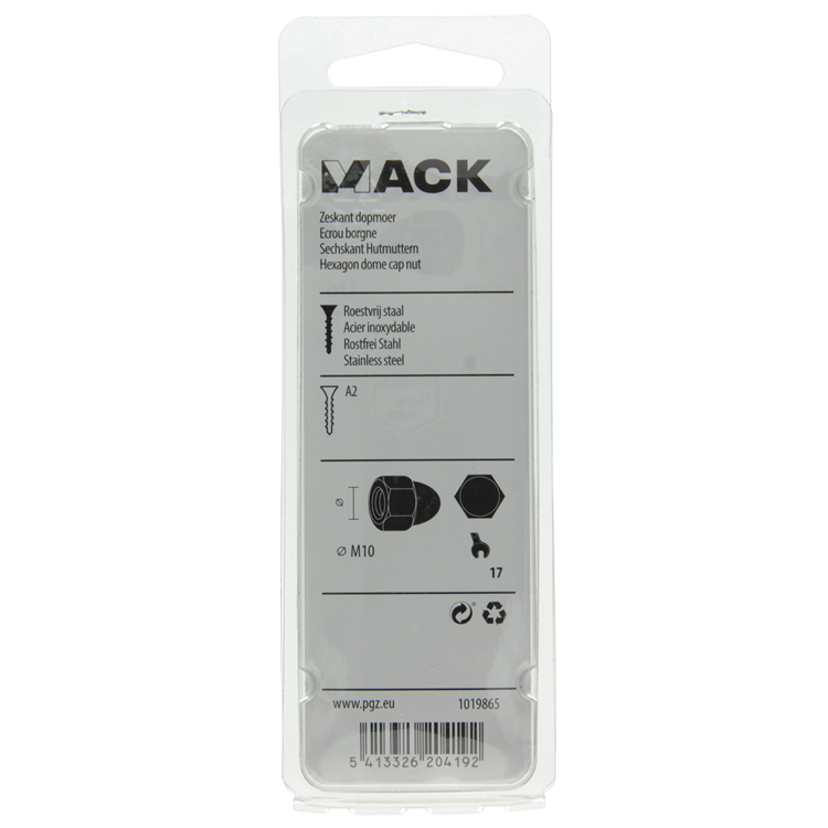 Mack 1019865 - zeskant dopmoer inox a2 2 st m 10 | 10 stuks