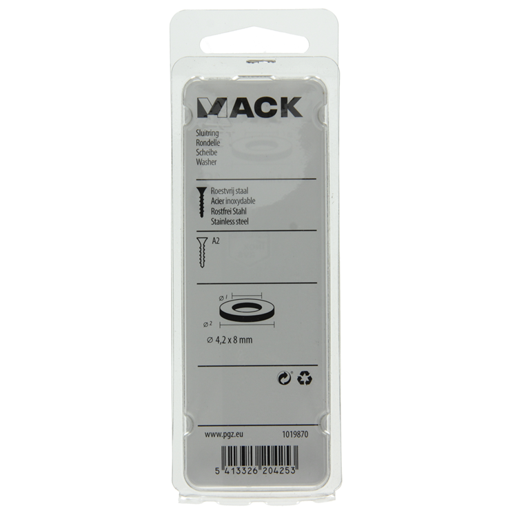 Mack 1019870 - sluitring inox a2 20 st m4 | 10 stuks
