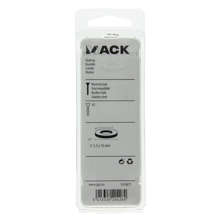 Mack 1019871 - sluitring inox a2 18 st m5 | 10 stuks