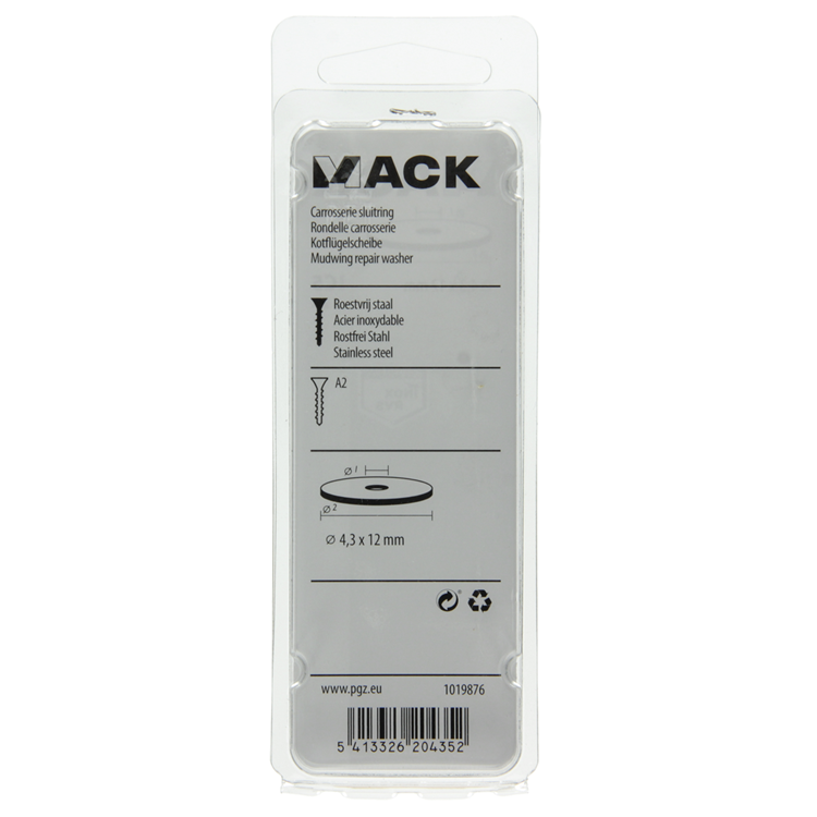 Mack 1019876 - carrosserie sluitring inox a2 12 st 4,3x12 | 10 stuks