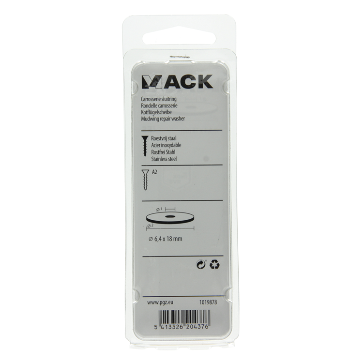 Mack 1019878 - carrosserie sluitring inox a2 8 st 6,4x18 | 10 stuks