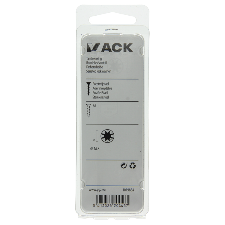 Mack 1019884 - tandveerring inox a2 8 st m8 | 10 stuks