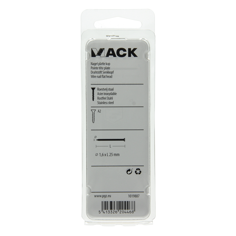 Mack 1019887 - nagel platte kop inox a2 35 st1,6 x 25 mm | 10 stuks