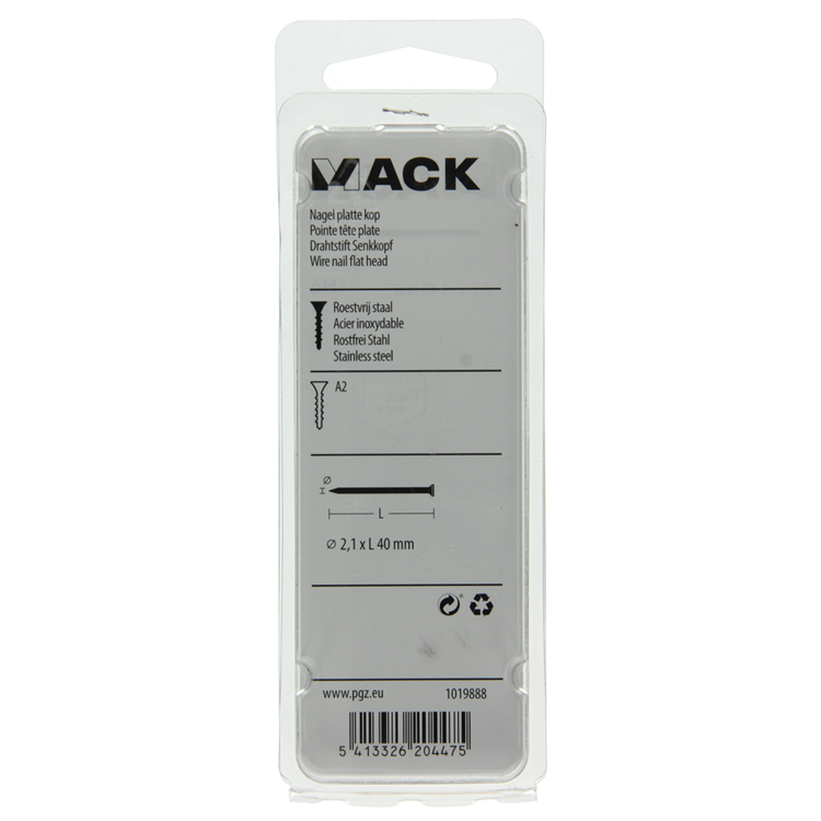 Mack 1019888 - nagel platte kop inox a2 25 st2,1 x 40 mm | 10 stuks