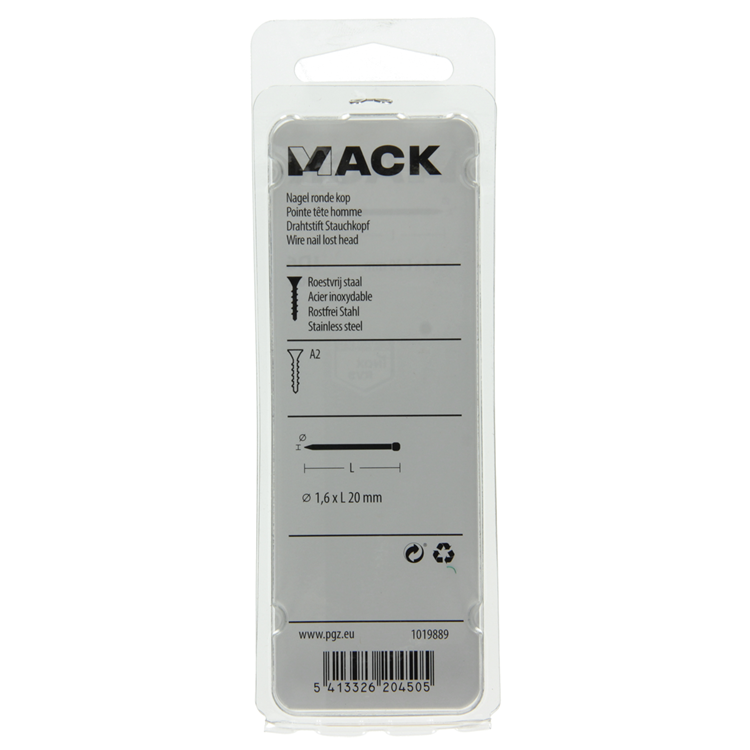 Mack 1019889 - nagel ronde kop inox a2 40 st 1,6 x 20 mm | 10 stuks