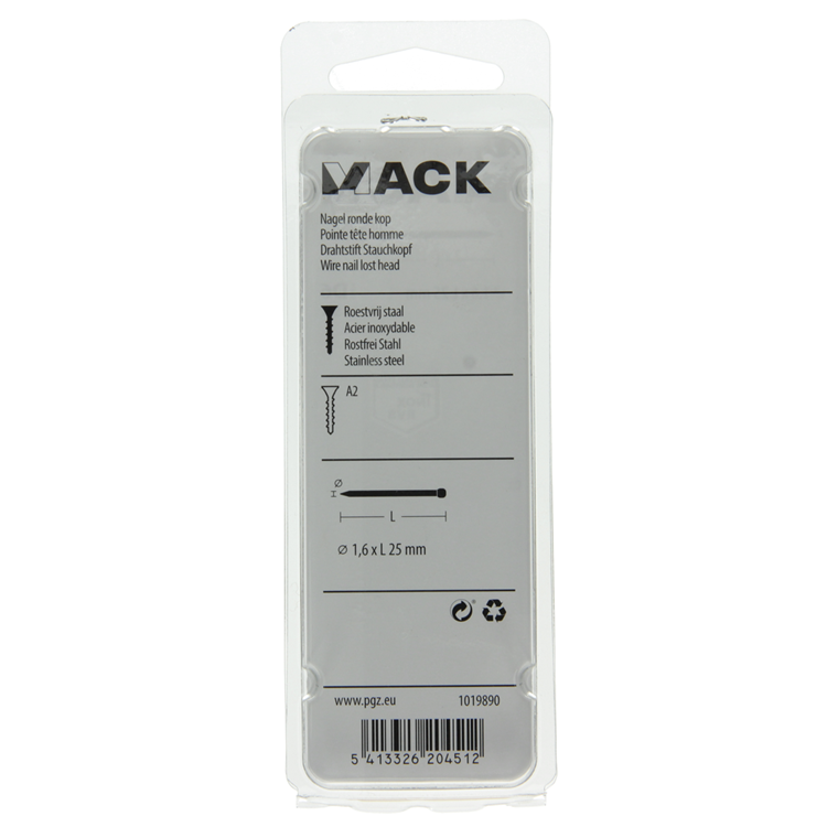 Mack 1019890 - nagel ronde kop inox a2 35 st 1,6 x 25 mm | 10 stuks