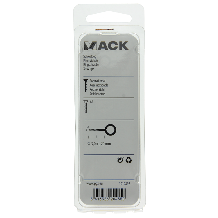 Mack 1019892 - schroefoog roestvrijstaal 2 st 3,0 x 20 mm | 10 stuks