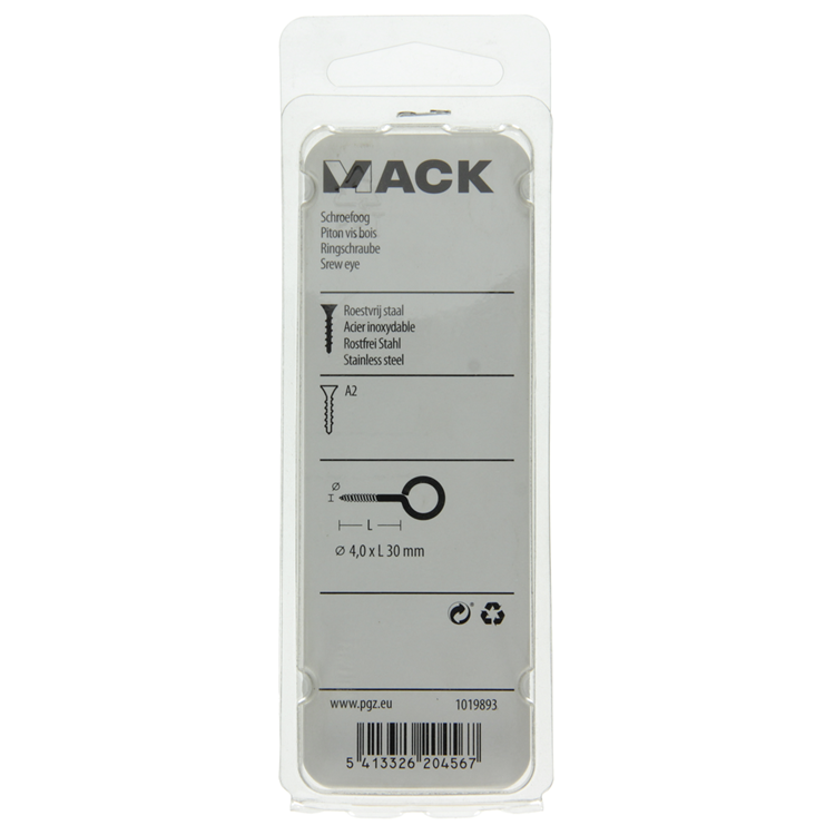 Mack 1019893 - schroefoog roestvrijstaal 2 st 4,0x30 mm | 10 stuks