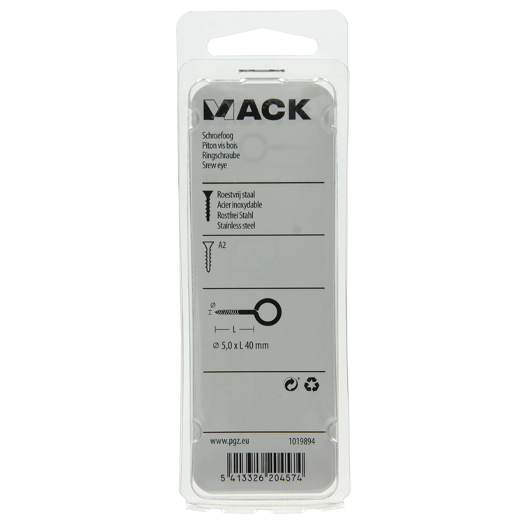 Mack 1019894 - schroefoog roestvrijstaal 2 st 5,0x40 mm | 10 stuks