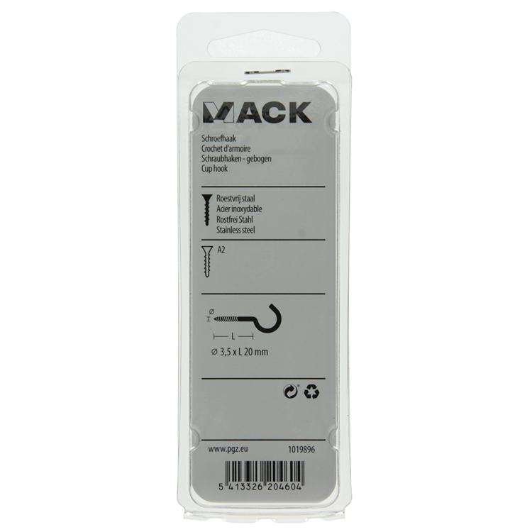 Mack 1019896 - schroefhaak roestvrijstaal 2 st 3,5 x 20 mm | 10 stuks