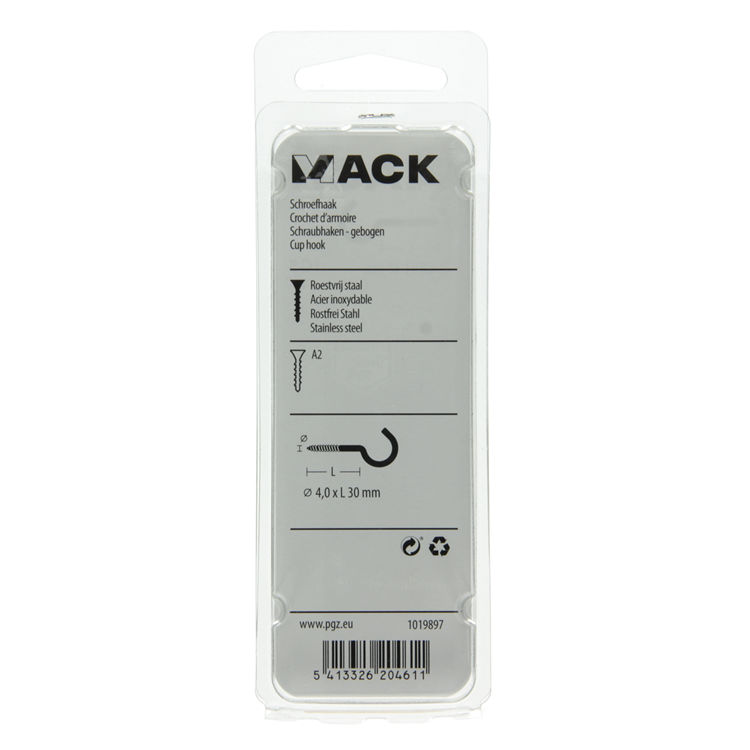Mack 1019897 - schroefhaak roestvrijstaal 2 st 4,0x30 mm | 10 stuks