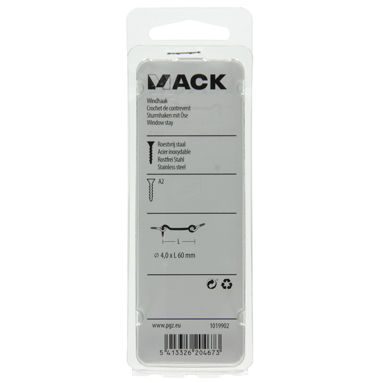 Mack 1019902 - windhaak roestvrijstaal 1 st 4,0 x 60 mm | 10 stuks