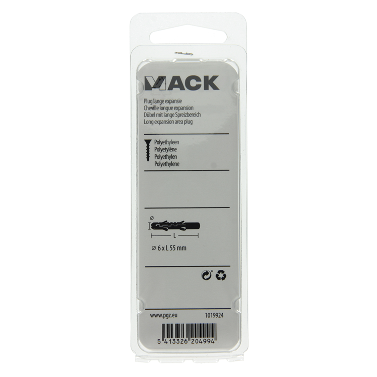Mack 1019924 - plug lange expansie polyethyl 12 st 6 x 55 mm | 5 stuks