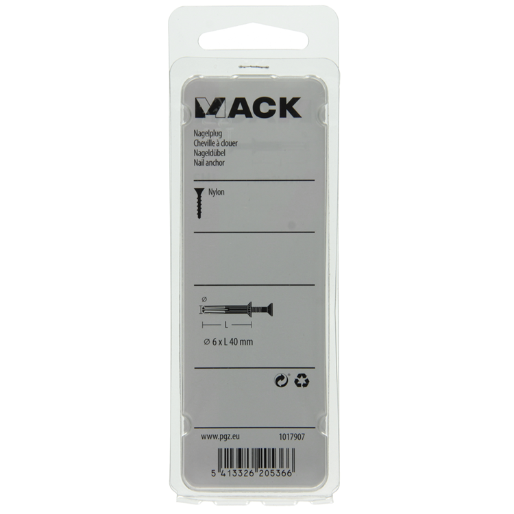 Mack 1017907 - nylon nagelplug polyamide 12 st 6 x 40 mm | 5 stuks
