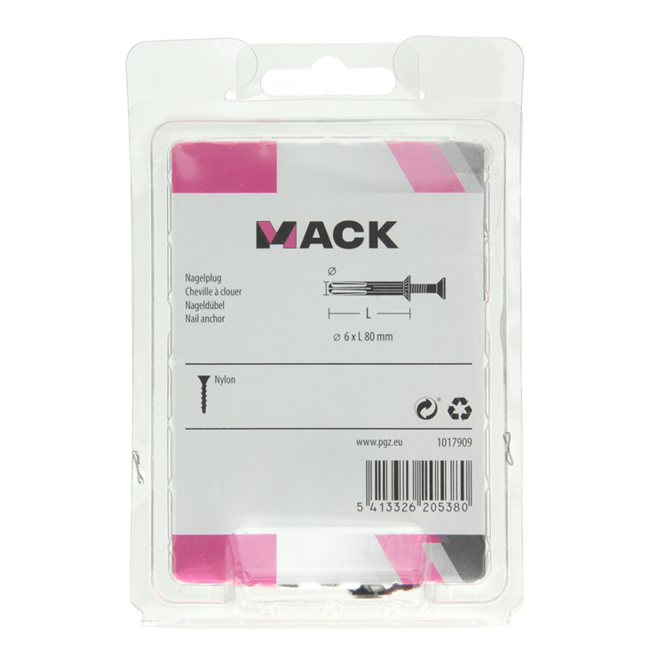Mack 1017909 - nylon nagelplug polyamide 9 st 6 x 80 mm | 5 stuks