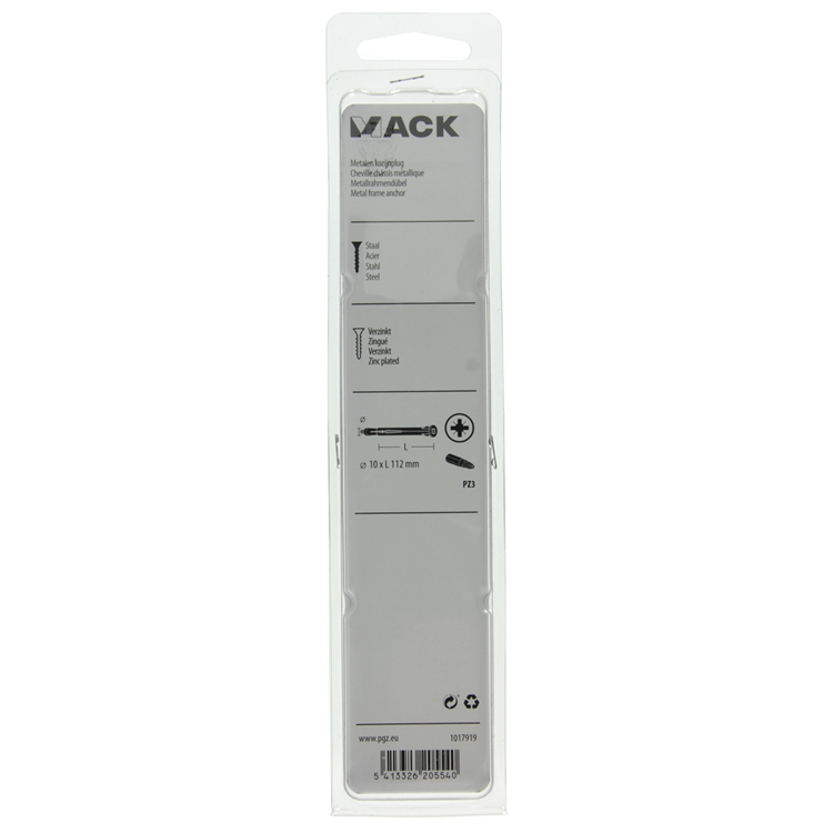 Mack 1017919 - metalen kozijnplug staal verzinkt 4 st 10 x 112 mm | 5 stuks