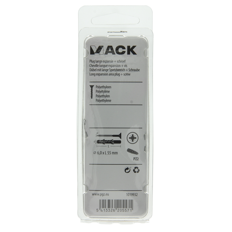 Mack 1019932 - plug lange exp.polyeth. + schr. 4x70 12st 6 x 55 mm | 5 stuks