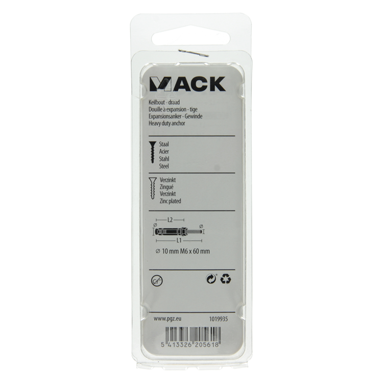 Mack 1019935 - keilbout met draadst. verzinkt 4 st m6 x 60 mm | 5 stuks