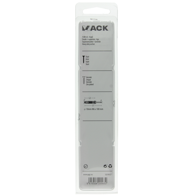 Mack 1019937 - keilbout met draadst. verzinkt4 st m6 x 100mm | 5 stuks