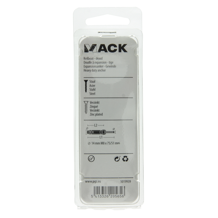 Mack 1019939 - keilbout met draadst. verzinkt3 st m8x75 51mm | 5 stuks