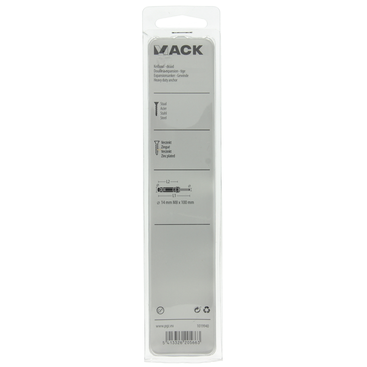 Mack 1019940 - keilbout met draadst. verzinkt2 st m8 x 100 mm | 5 stuks