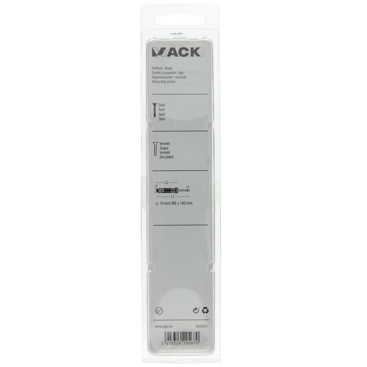 Mack 1019941 - keilbout met draadst. verzinkt2 st m8 x 140 mm | 5 stuks