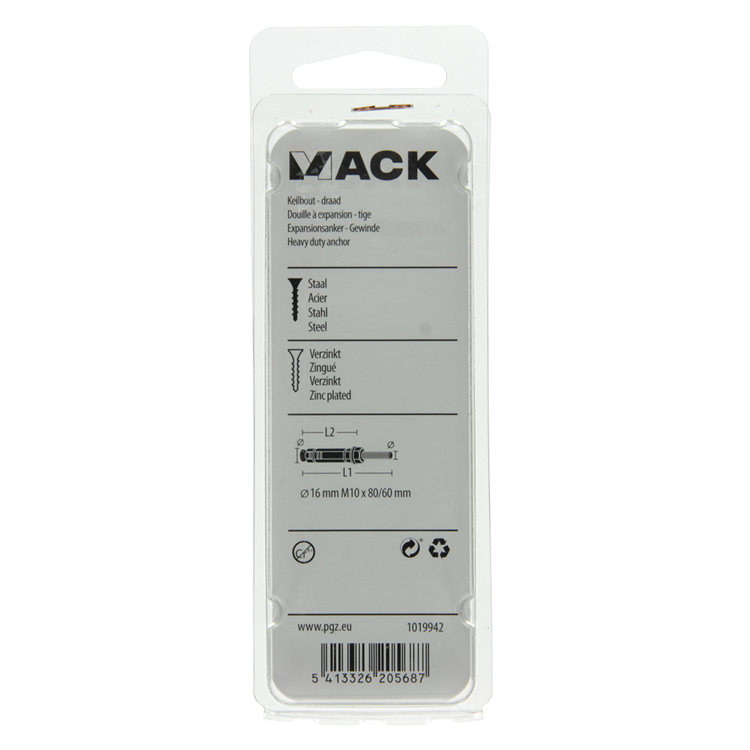 Mack 1019942 - keilbout met draadst. verzinkt2 st m10 x 80mm | 5 stuks