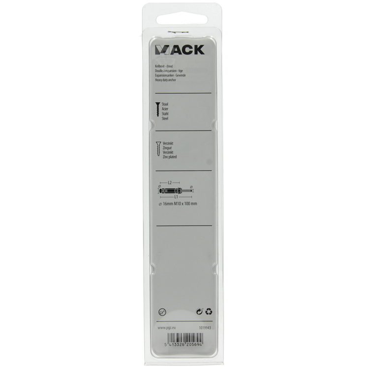 Mack 1019943 - keilbout met draadst. verzinkt2 st m10 x 100mm | 5 stuks