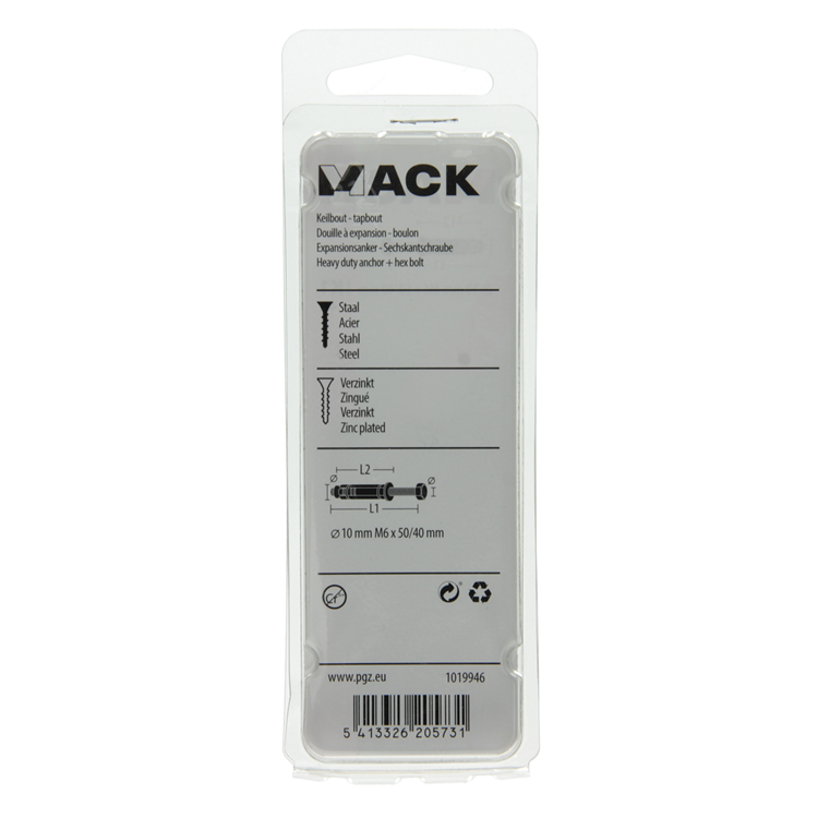 Mack 1019946 - keilbout 6-kant bout verzinkt 4 st m6x50 | 10 stuks