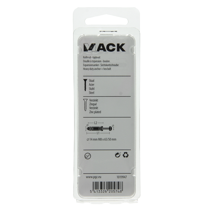 Mack 1019947 - keilbout 6-kant bout verzinkt 2 st m8x65 14x50 | 10 stuks