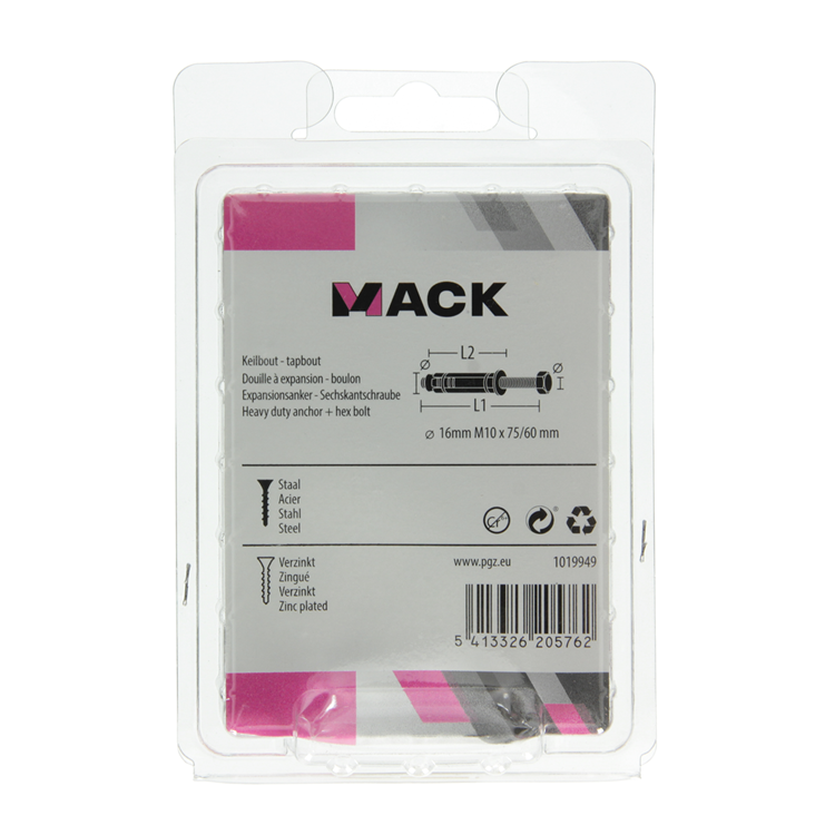 Mack 1019949 - keilbout 6-kant bout verzinkt 2 st m10 x 75 mm | 5 stuks