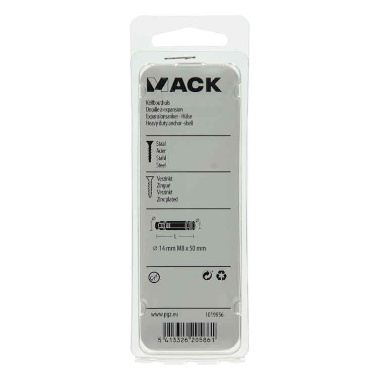 Mack 1019956 - keilbouthuls verzinkt 2 st m8 x 50 mm | 10 stuks