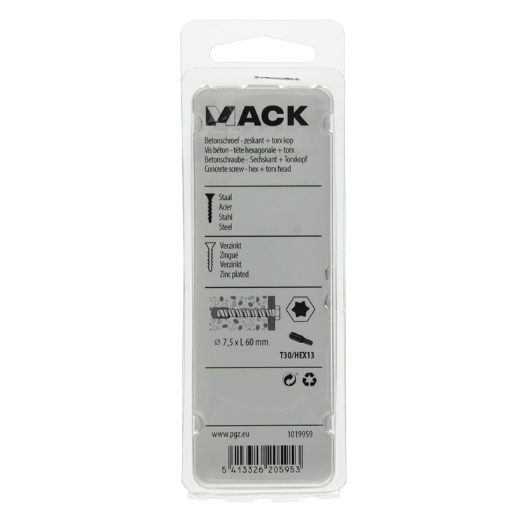 Mack 1019959 - betonschroef verzinkt 6kant 4st 7,5 x 60 mm | 5 stuks