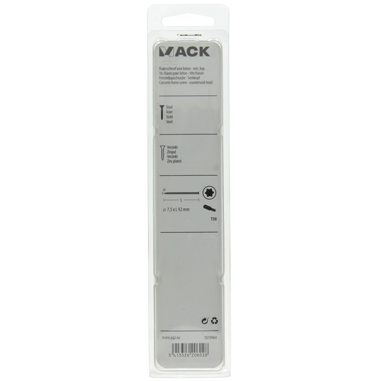 Mack 1019964 - beton raamschroef verzinkt vz kop 8 st 7,5 x 92 mm | 5 stuks
