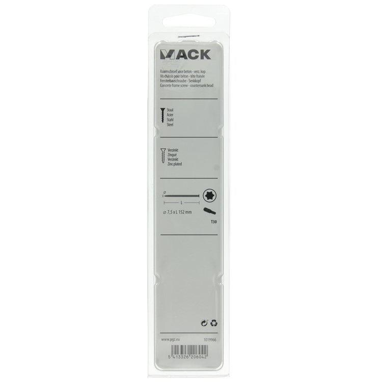Mack 1019966 - beton raamschroef verzinkt vz kop 4 st 7,5 x 152 mm | 5 stuks