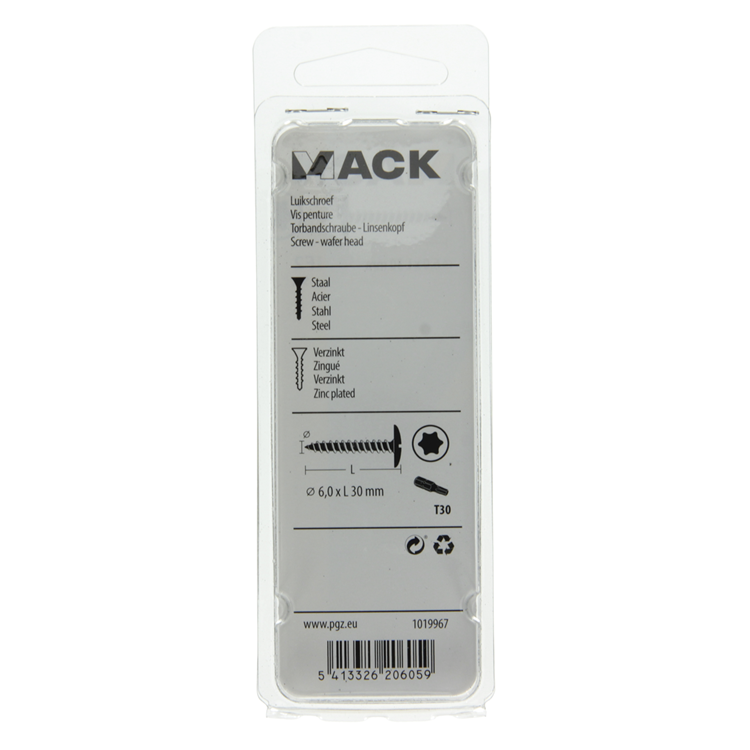 Mack 1019967 - luikschroef zwart 6,0 x 30 mm 9st | 5 stuks