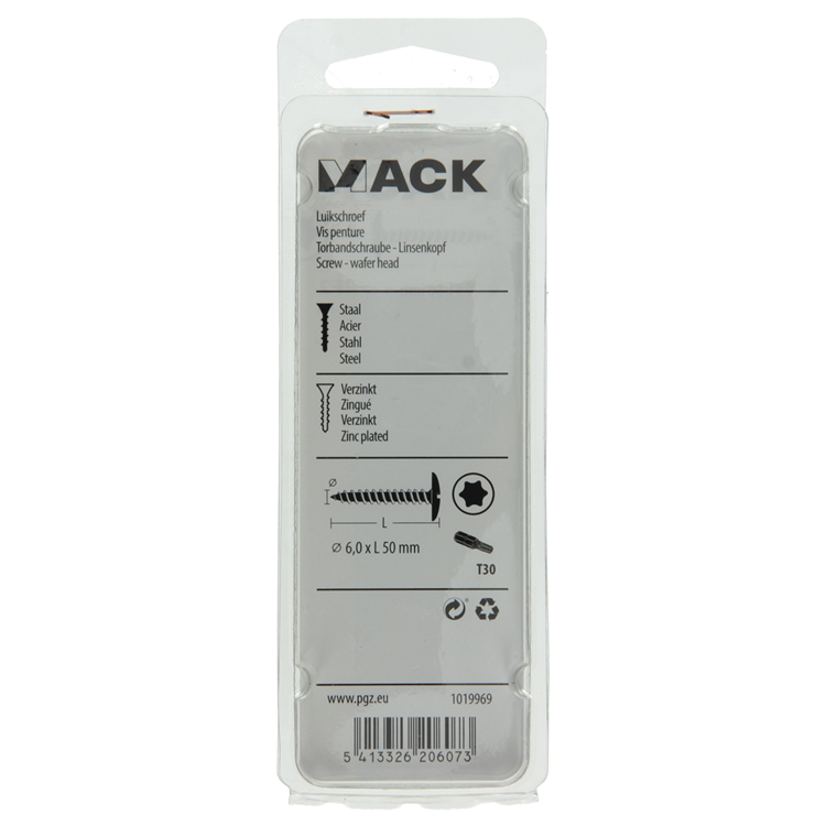 Mack 1019969 - luikschroef zwart 6,0 x 50 mm 7st | 5 stuks