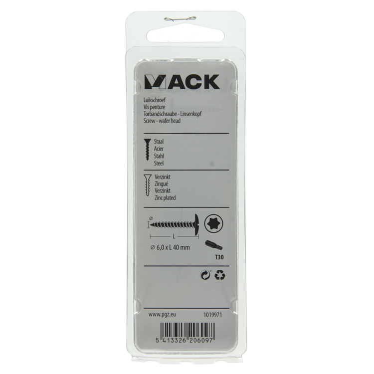 Mack 1019971 - luikschroef geel verzinkt 6,0 x 40 mm 9st | 5 stuks