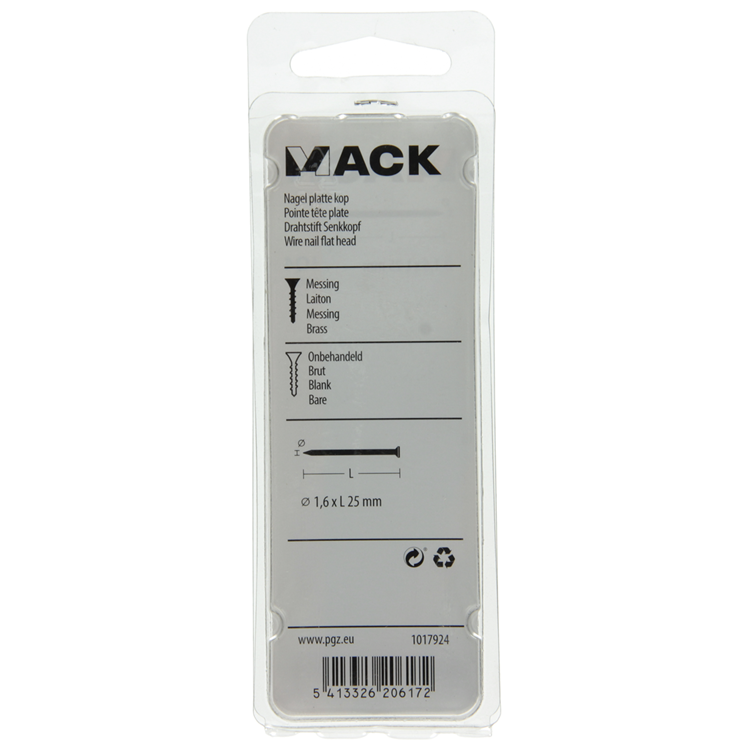 Mack 1017924 - nagel platte kop messing 100gr1,6 x 25 mm | 5 stuks