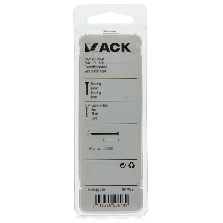 Mack 1017925 - nagel platte kop messing 100gr2,0 x 30 mm | 5 stuks