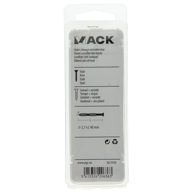 Mack 1017939 - stalen ribnagel vk st.gehard + verz 55st 2,7 x 40 mm | 5 stuks