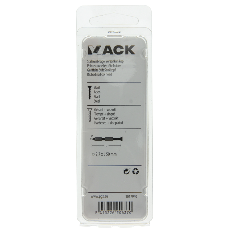 Mack 1017940 - stalen ribnagel vk st.gehard + verz 50st 2,7 x 50 mm | 10 stuks