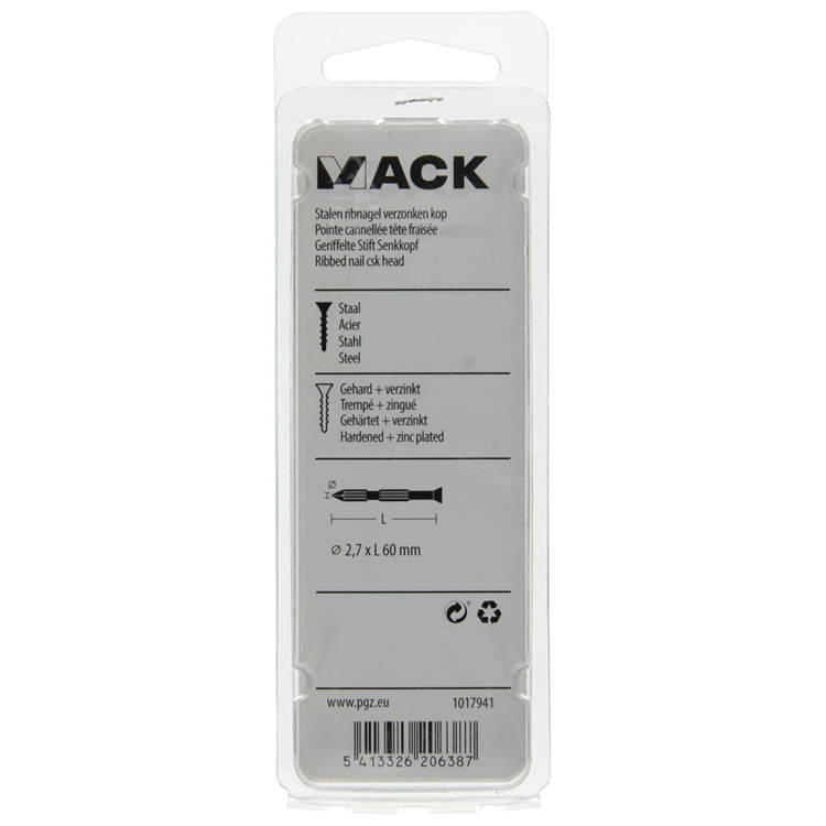 Mack 1017941 - stalen ribnagel vk st.gehard + verz 45st 2,7 x 60 mm | 10 stuks